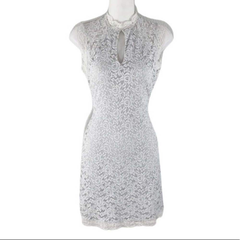 Bebe light gray lace keyhole mini dress small S